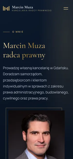 Podstrona z biogramem radcy prawnego na telefonie.
