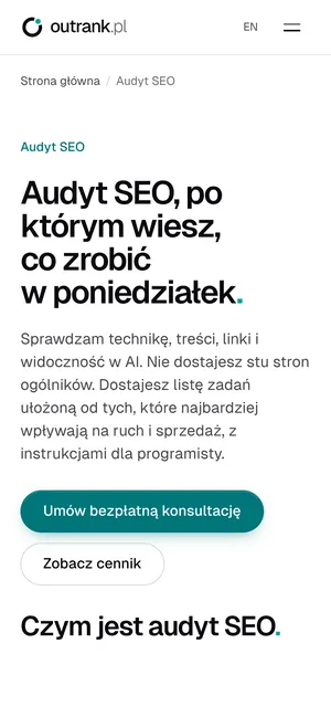 Podstrona usługi audytu SEO na telefonie.