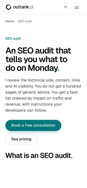 SEO audit service page on a phone.
