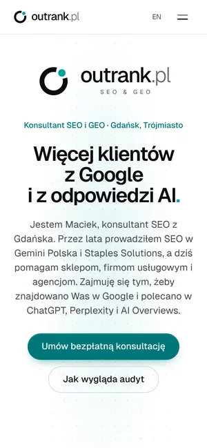 Strona główna Outrank.pl na telefonie.